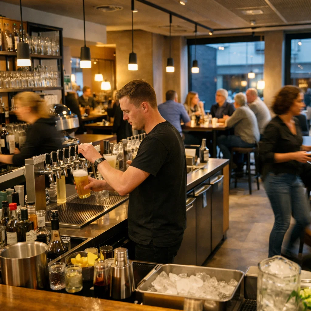 Bartender skænker fadøl i bar