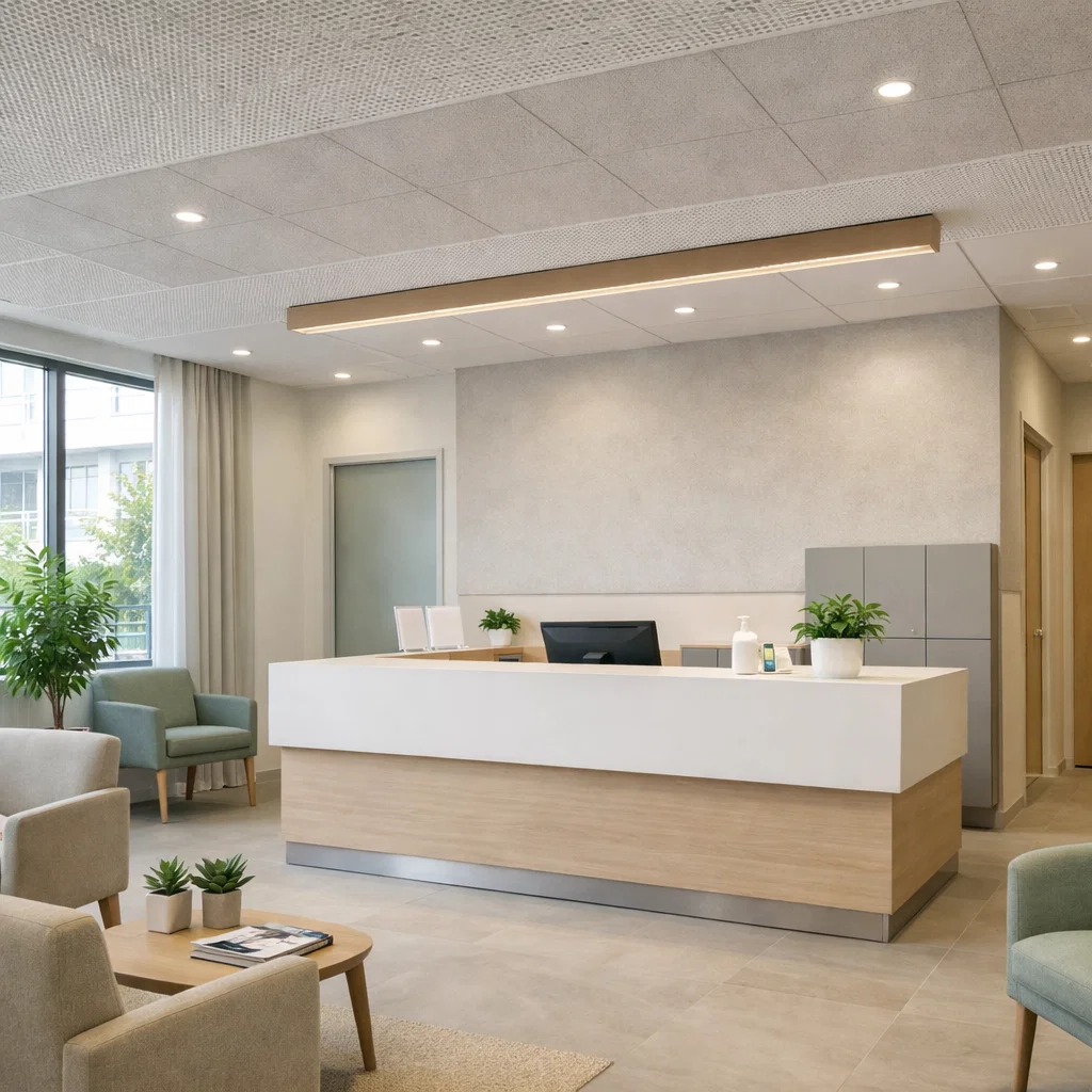 Reception i en klinik med fokus på indretning