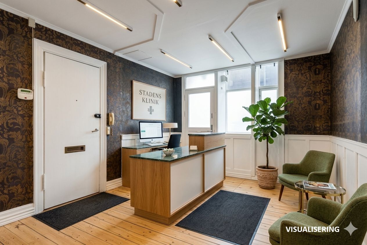 Vidunderligt kontorfællesskab på Marstalsgade 6 i København Ø. Moderne kontorudstyr og indrettet møbel, der skaber en professionel arbejdsplads.