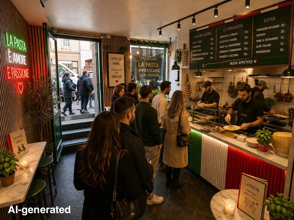 Take-away lokal med øget trafik og industriudsugning, hvor kunder bestiller og hentet mad i København