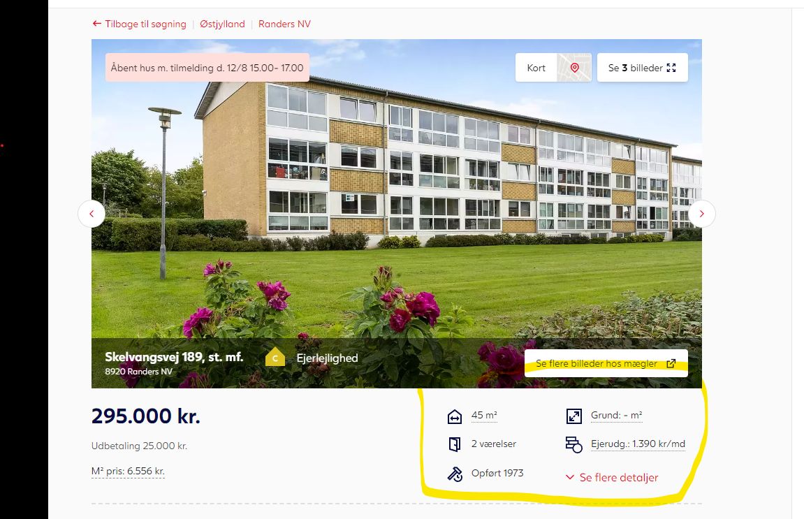 Et ejerlejlighed i Skelvangsvej 189 i Randers NV med en størrelse på 45 m2 og en afgift på 1.390 kr/md