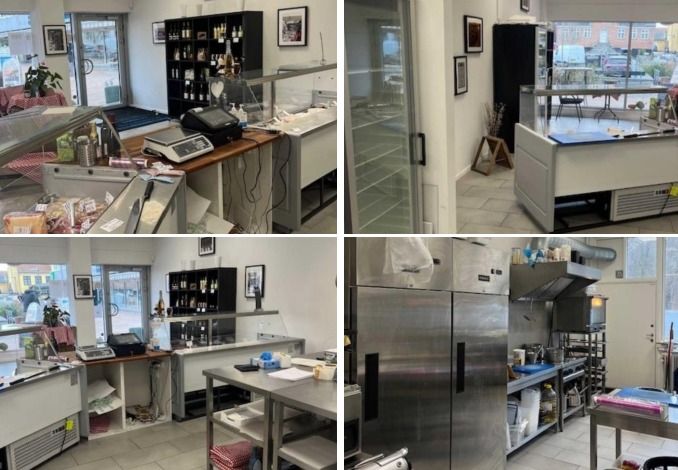 Forretningslokaler med moderne køkkeninventar og et rummeligt arbejdsområde, der er klar til en ny indehaver
