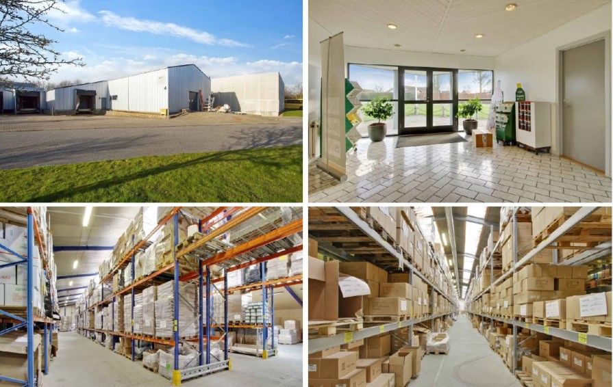 Kinch Alle 1 i Løsning med industribygning, lager med varer og et moderne indre.