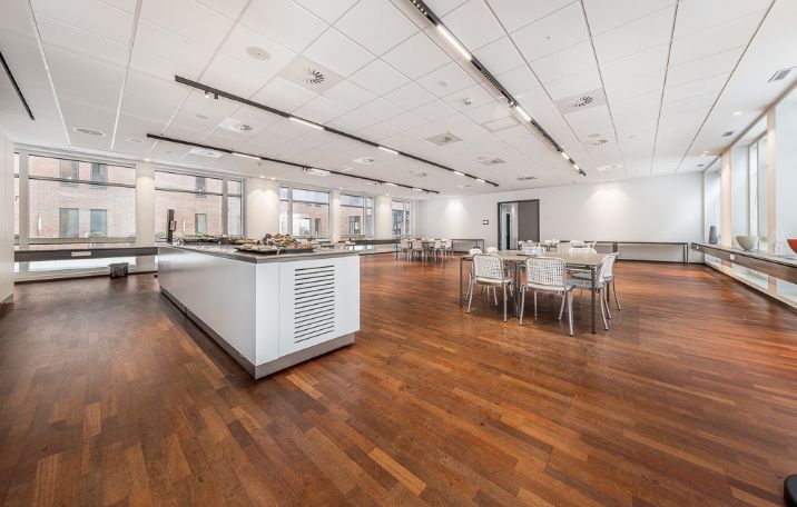 Store rum med masser af lysevinduer og moderne møbler og faciliteter